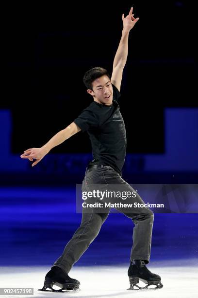 Nathan Chen skates in the Smucker's Skating Spectacular during the 2018 Prudential U.S. Figure Skating Championships at the SAP Center on January 7,...