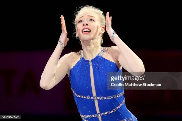 Bradie Tennell skates in the Smucker's Skating Spectacular during the 2018 Prudential U.S. Figure Skating Championships at the SAP Center on January...