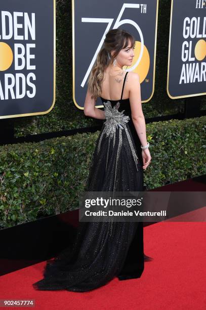 Actor Dakota Johnson attends The 75th Annual Golden Globe Awards at The Beverly Hilton Hotel on January 7, 2018 in Beverly Hills, California.