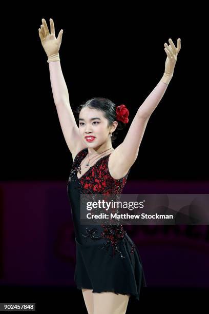 Karen Chen skates in the Smucker's Skating Spectacular during the 2018 Prudential U.S. Figure Skating Championships at the SAP Center on January 7,...