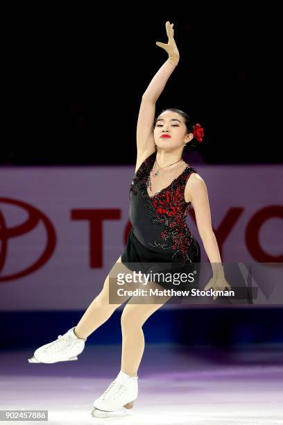 Karen Chen skates in the Smucker's Skating Spectacular during the 2018 Prudential U.S. Figure Skating Championships at the SAP Center on January 7,...