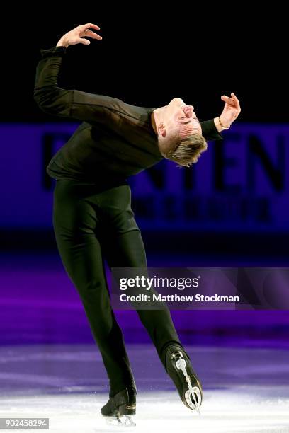 Adam Rippon skates in the Smucker's Skating Spectacular during the 2018 Prudential U.S. Figure Skating Championships at the SAP Center on January 7,...