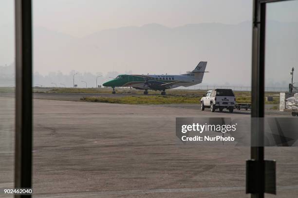 Kathmandu's &quot;Tribhuvan&quot; International Airport in Nepal at an elevation of 1338m high. There are flights connecting the airport to Europe,...