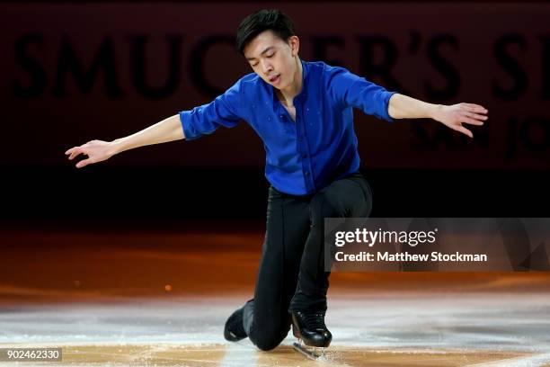 Vincent Zhou skates in the Smucker's Skating Spectacular during the 2018 Prudential U.S. Figure Skating Championships at the SAP Center on January 7,...