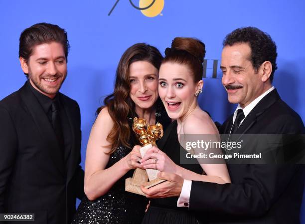 Actors Michael Zegen, Marin Hinkle, Rachel Brosnahan and Tony Shalhoub of 'The Marvelous Mrs. Maisel,' winner of the award for Best Television Series...