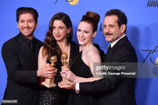 Actors Michael Zegen, Marin Hinkle, Rachel Brosnahan and Tony Shalhoub of 'The Marvelous Mrs. Maisel,' winner of the award for Best Television Series...