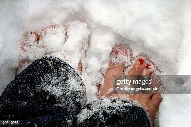 snow toes - barefoot snow stock pictures, royalty-free photos & images