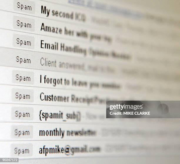 Computer screen inbox displaying unsolicited emails known as "spam" in Hong Kong on March 20, 2009. The territory is under siege from legions of...