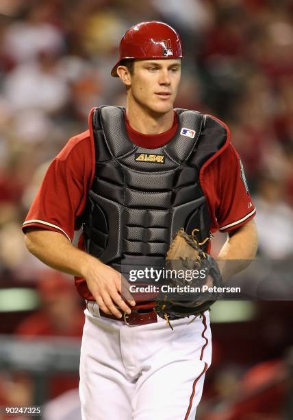 Catcher John Hester of the Arizona Diamondbacks in action during the major league baseball game against the Houston Astros at Chase Field on August...