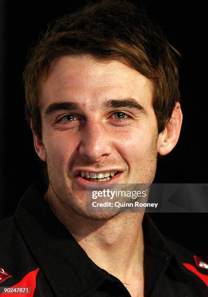 Jobe Watson of the Essendon Bombers addresses the audience during an AFL Final Series media Conference at Fox Sports Studio on September 1, 2009 in...