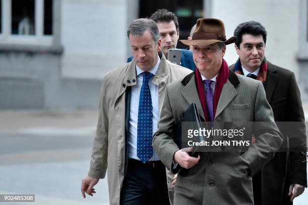 Former leader of UK Independence Party Nigel Farage arrives ahead of a meeting with European Commission member in charge of Brexit negotiations with...