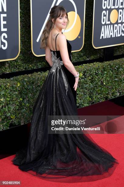 Actor Dakota Johnson attends The 75th Annual Golden Globe Awards at The Beverly Hilton Hotel on January 7, 2018 in Beverly Hills, California.