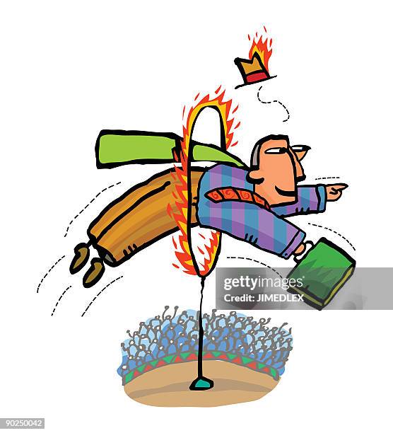 jumping through hoop - crowded store stock illustrations