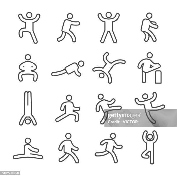 human action icons - line series - crouching stock illustrations