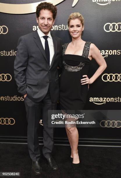 Richie Keen and Brianna Brown arrive at the Amazon Studios Golden Globes Celebration at The Beverly Hilton Hotel on January 7, 2018 in Beverly Hills,...