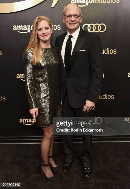 Vice President, Amazon Entertainment PR Craig Berman and guest arrive at the Amazon Studios Golden Globes Celebration at The Beverly Hilton Hotel on...