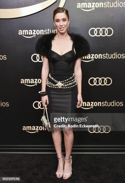 Actor Melissa Bolona arrives at the Amazon Studios Golden Globes Celebration at The Beverly Hilton Hotel on January 7, 2018 in Beverly Hills,...