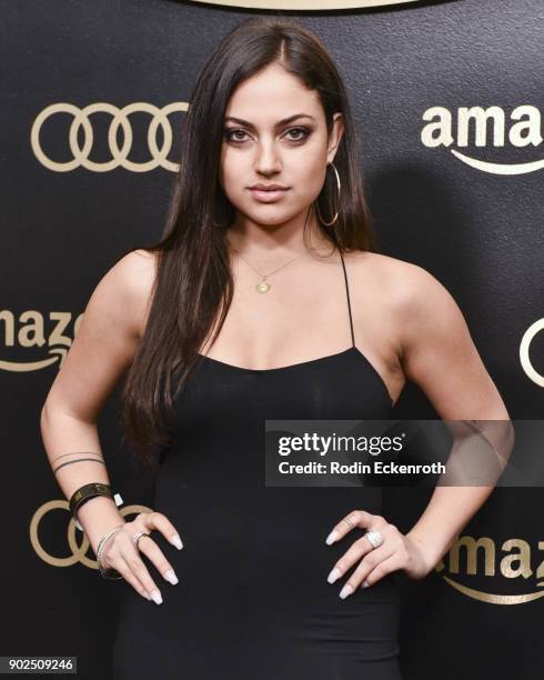 Actress Inanna Sarkis arrives at the Amazon Studios Golden Globes Celebration at The Beverly Hilton Hotel on January 7, 2018 in Beverly Hills,...