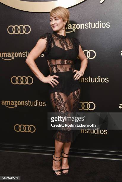 Zoe Bell arrives at the Amazon Studios Golden Globes Celebration at The Beverly Hilton Hotel on January 7, 2018 in Beverly Hills, California.