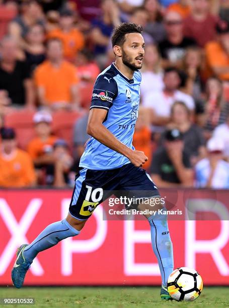 Milos Ninkovic of Sydney in action during the round 15 A-League match between the Brisbane Roar and Sydney FC at Suncorp Stadium on January 8, 2018...