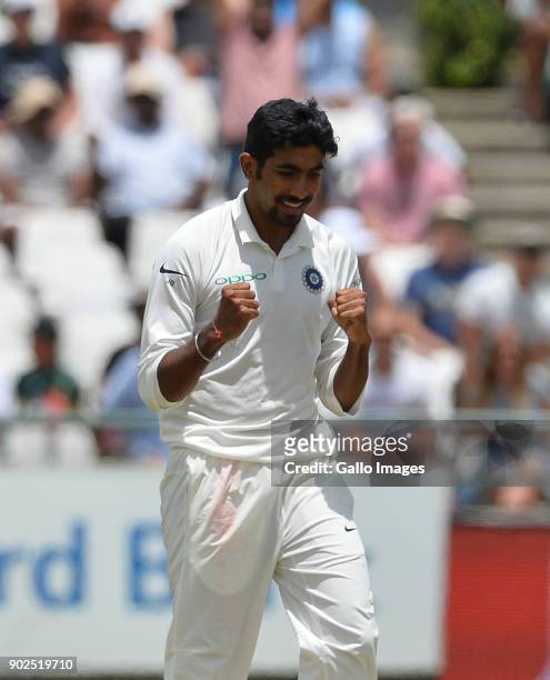 Jasprit Bumrah of India during day 4 of the 1st Sunfoil Test match between South Africa and India at PPC Newlands on January 08, 2018 in Cape Town,...