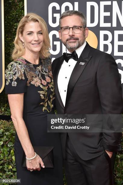 Nancy Carell and Steve Carell attend the 75th Annual Golden Globe Awards - Arrivals at The Beverly Hilton Hotel on January 7, 2018 in Beverly Hills,...