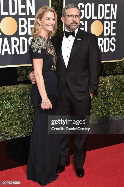 Nancy Carell and Steve Carell attend the 75th Annual Golden Globe Awards - Arrivals at The Beverly Hilton Hotel on January 7, 2018 in Beverly Hills,...