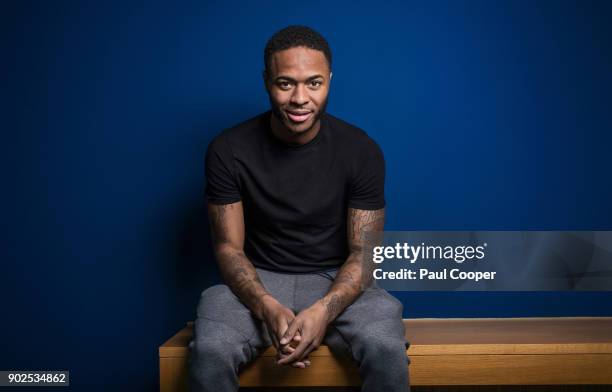 Footballer Raheem Sterling is photographed for the Sunday Times on December 4, 2017 in Manchester, England.