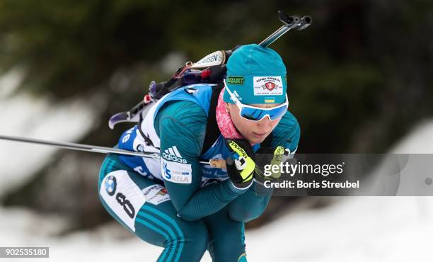 Vita Semerenko of Ukraine competes during the 7.5 km IBU World Cup Biathlon Oberhof women's Sprint on January 4, 2018 in Oberhof, Germany.