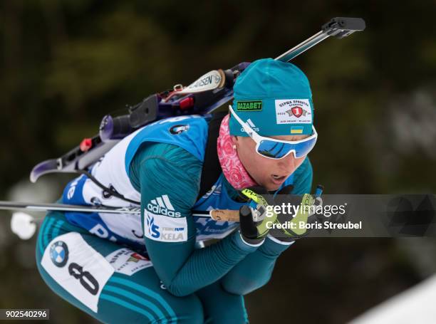 Vita Semerenko of Ukraine competes during the 7.5 km IBU World Cup Biathlon Oberhof women's Sprint on January 4, 2018 in Oberhof, Germany.