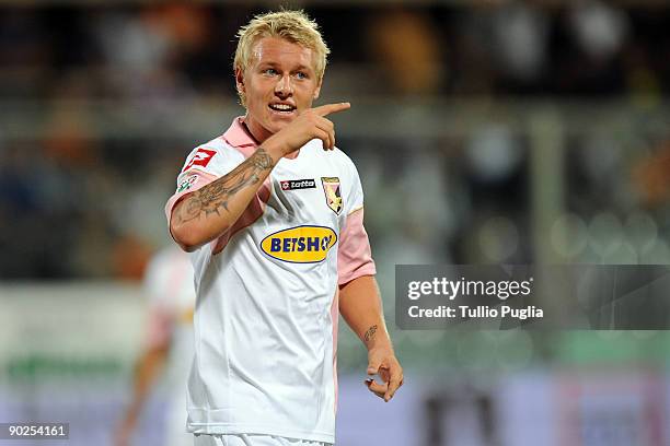 Simon Kjaer of Palermo speeks during the Serie A match between ACF Fiorentina and US Citta di Palermo at Stadio Artemio Franchi on August 30, 2009 in...