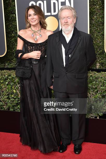 Giannina Facio and Ridley Scott attend the 75th Annual Golden Globe Awards - Arrivals at The Beverly Hilton Hotel on January 7, 2018 in Beverly...