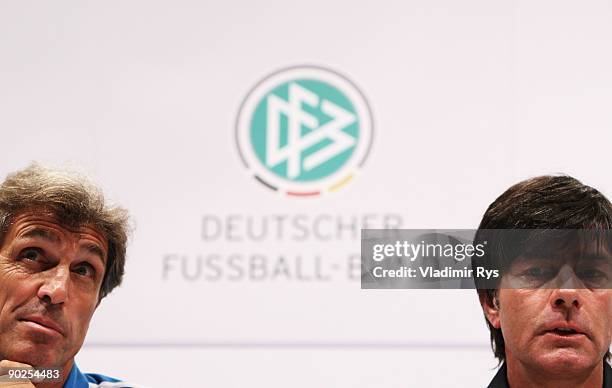 National Team head coach Rainer Adrion and National Team head coach Joachim Loew attend the German National Team press conference at Cologne's...