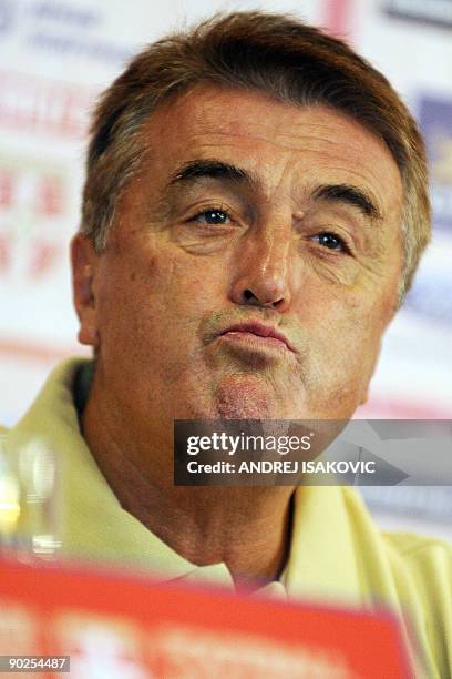 Serbia's national football team coach Radomir Antic speaks during a press conference on September 1, 2009 in Belgrade. The Serbian national football...