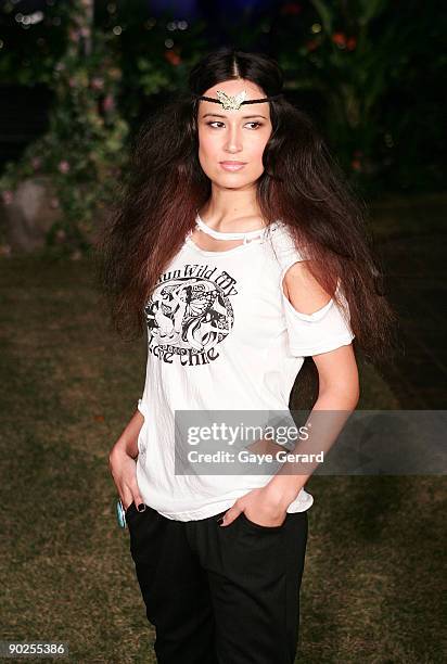 Model wears designs by "Love Chile"during the "Night of the Butterfly" charity fashion parade and party hosted by Faye Delanty's Love Chile brand in...