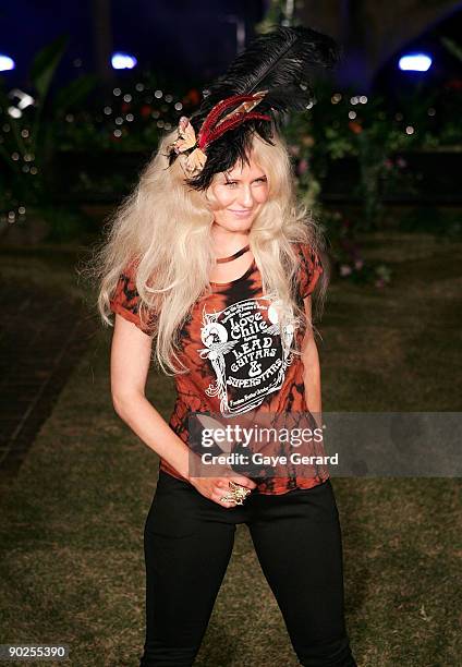 Model wears designs by "Love Chile"during the "Night of the Butterfly" charity fashion parade and party hosted by Faye Delanty's Love Chile brand in...