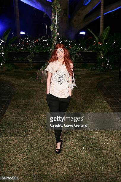 Model wears designs by "Love Chile"during the "Night of the Butterfly" charity fashion parade and party hosted by Faye Delanty's Love Chile brand in...