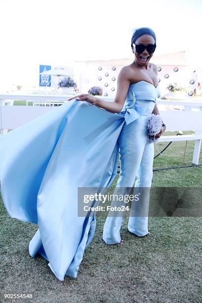 Television personality, radio host and businesswoman Bonang Matheba during the 157th LOrmarins Queens Plate Festival on January 06, 2018 in Cape...