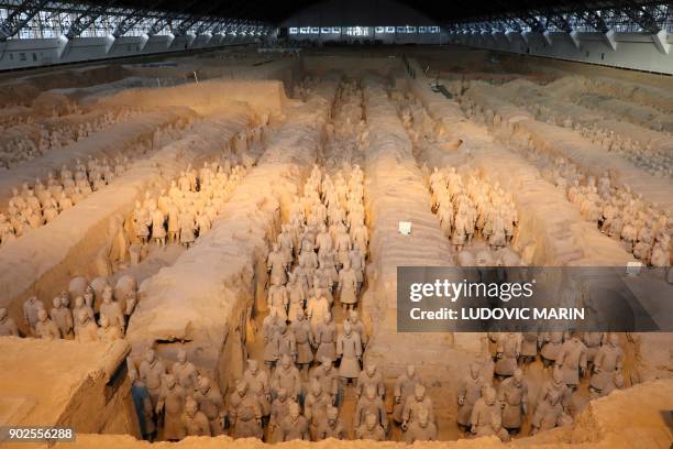 Terracotta warriors are seen at the Museum of Terracotta Warriors and Horses of Emperor Qin Shihuang in Xian, in northwestern China's Shaanxi...
