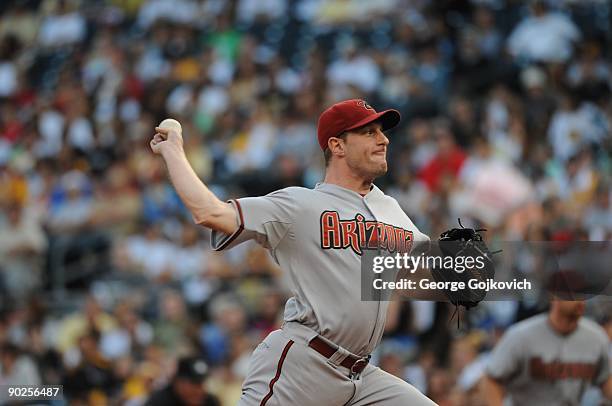 Pitcher Max Scherzer of the Arizona Diamondbacks pitches during a Major League Baseball game against the Pittsburgh Pirates at PNC Park on August 6,...