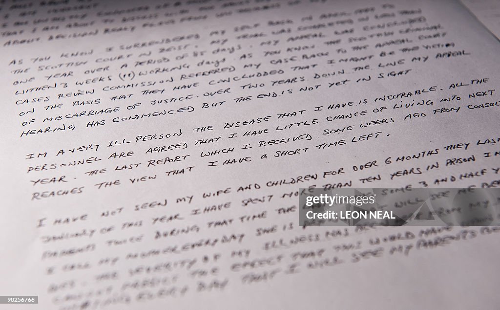 A print of a hand-written note by convicted Lockerbie bomber... News ...