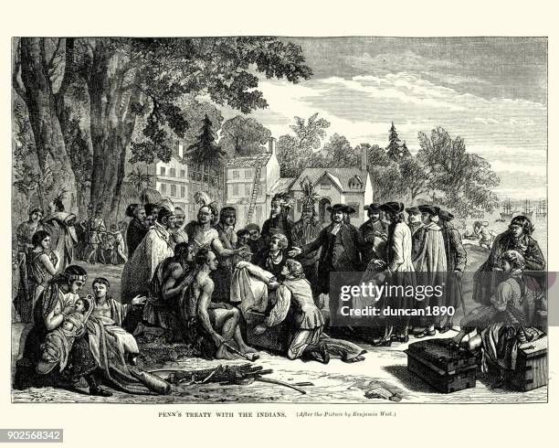 william penn's treaty with the native americans - colonial style stock illustrations