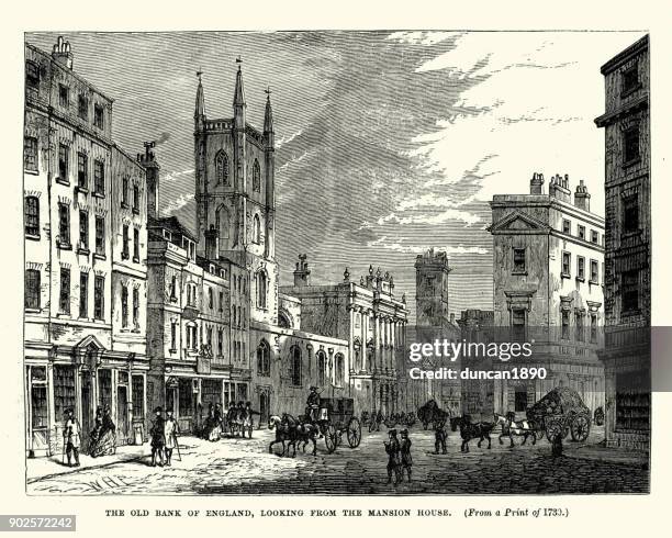 old bank of england, london, 18th century - london 18th century stock illustrations