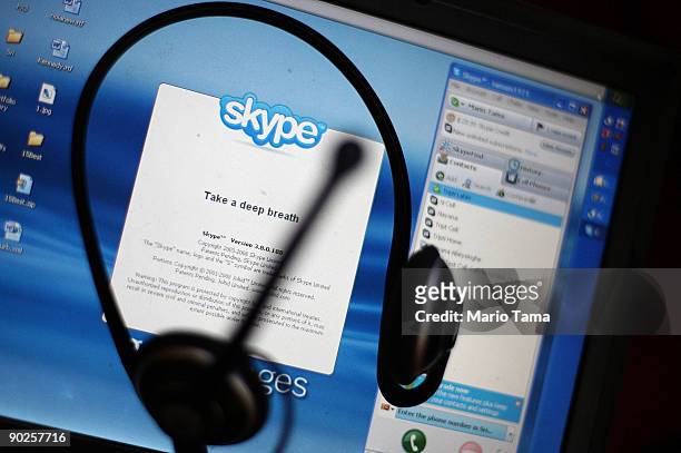 In this photo illustration, the Skype internet phone program is seen September 1, 2009 in New York City. EBay announced it will sell most of its...