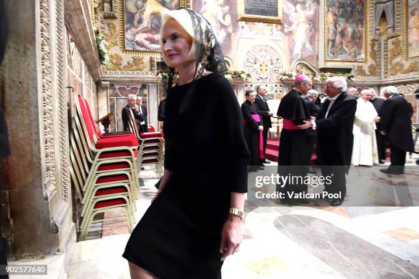 Ambassador to the Holy See Callista Gingrich attends Pope Francis' State Of The World Address to accredited ambassadors to the Holy See at the Sala...