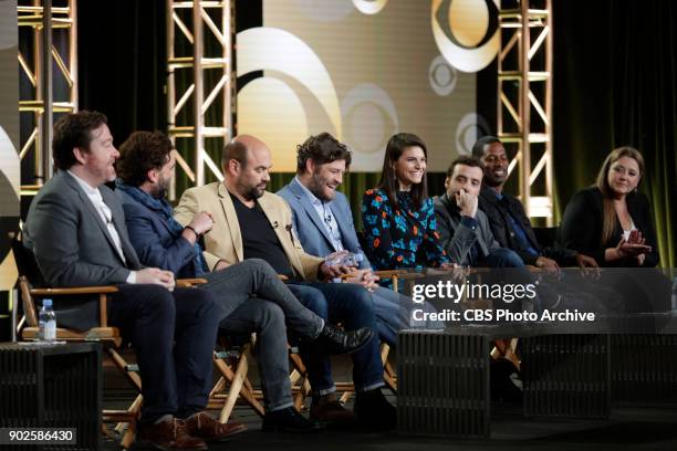 The cast and Executive Producers of the CBS series LIVING BIBLICALLY at the TCA Winter Press Tour 2018 on Monday January 6, 2018 at the Langham...