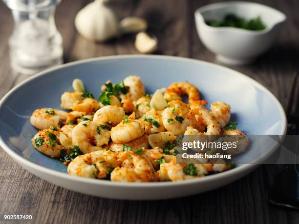 spanish shrimp tapas - al ajillo stock pictures, royalty-free photos & images