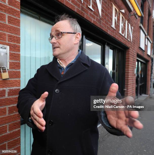 West Tyrone MP Barry McElduff leaving Sinn Fein's headquarters on the Falls Road in Belfast following his suspension from all party activity for...