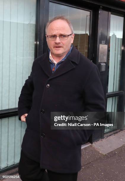 West Tyrone MP Barry McElduff leaving Sinn Fein's headquarters on the Falls Road in Belfast following his suspension from all party activity for...