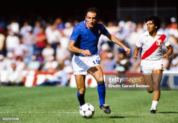 Francesco Graziani of Italy during the World Cup match between Italy and Peru at Balaidos Stadium, Vigo, Spain on 18h June 1982